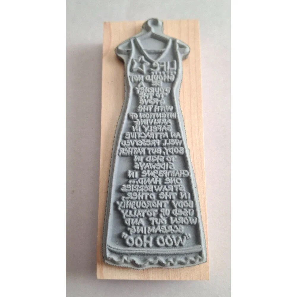 Vintage Paula Best Rubber Woo Hoo Dress Quote Stamp Out of Print 0507